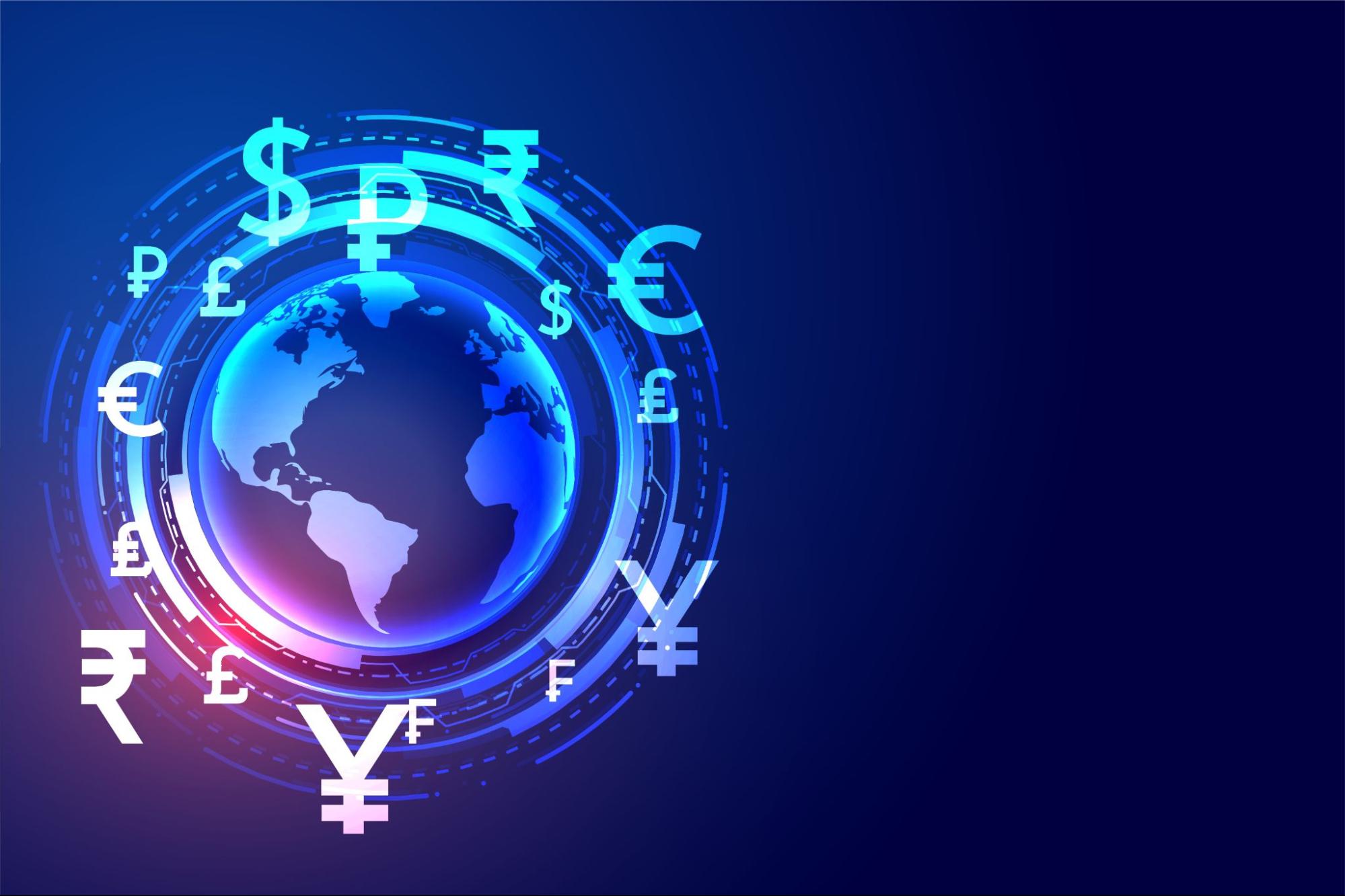 Eine visuelle Darstellung der Währungen (CHF, EUR, USD) auf einem Finanzdiagrammhintergrund.